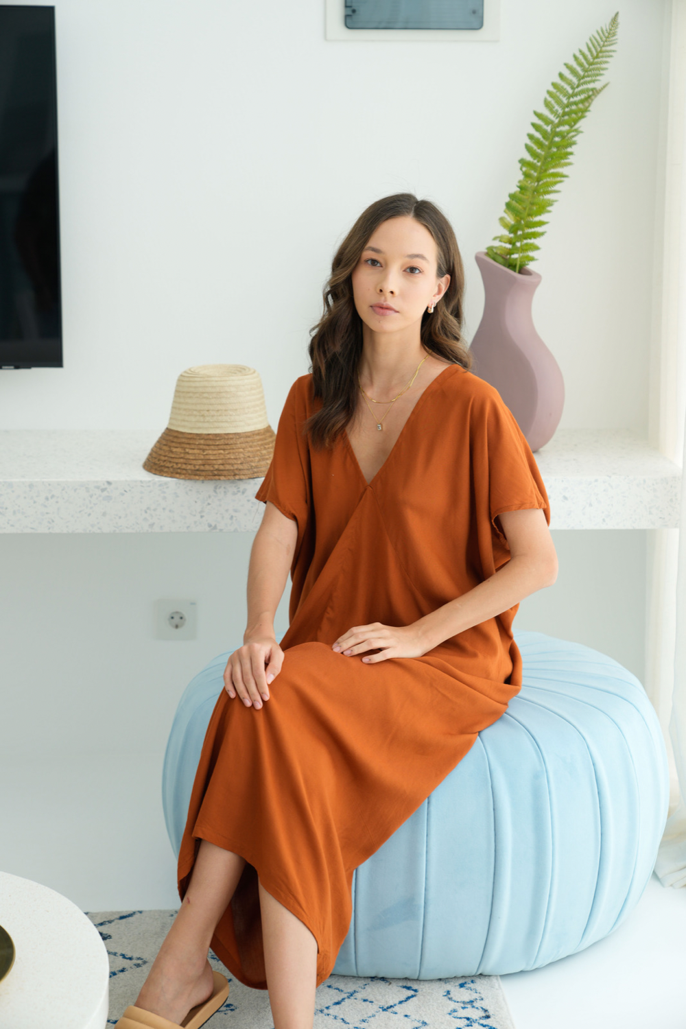 Bali Kaftan Dress in Brunt Orange