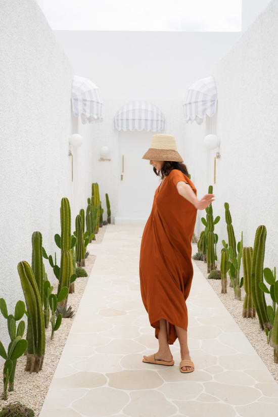 Bali Kaftan Dress in Brunt Orange