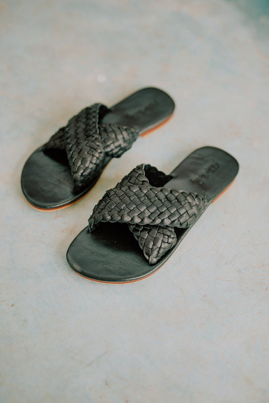 Barbara Woven Leather Sandals In Black