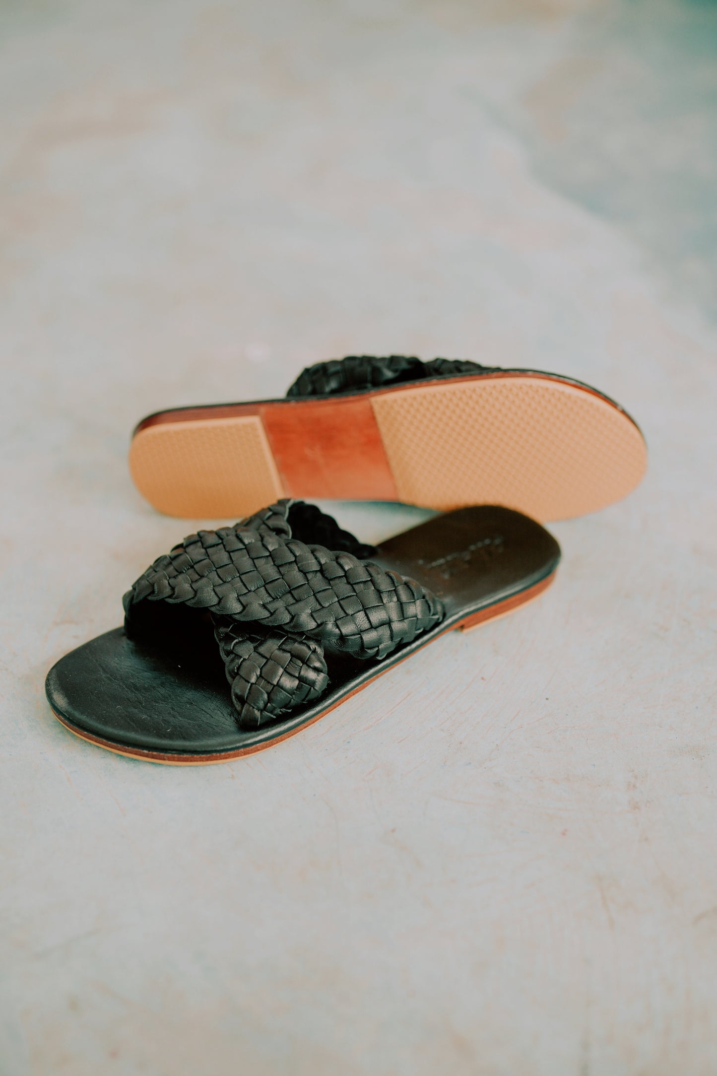 Barbara Woven Leather Sandals In Black