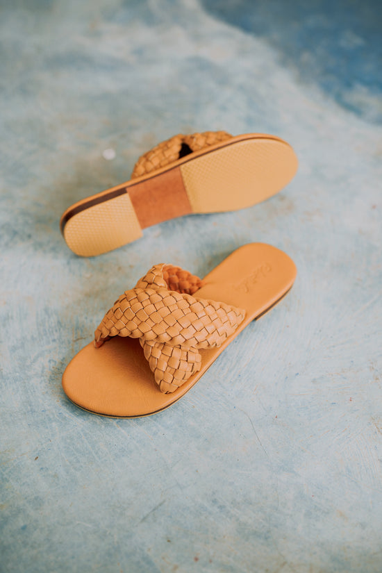 Barbara Woven Leather Sandals In Tan
