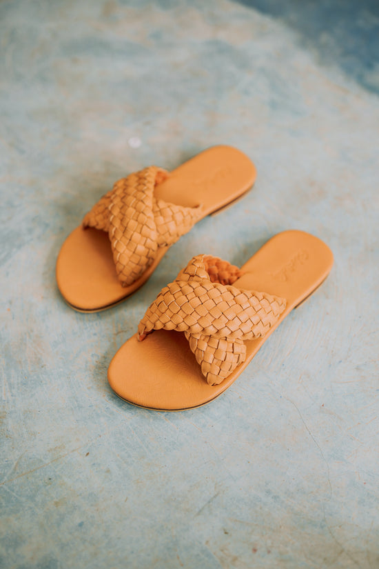 Barbara Woven Leather Sandals In Tan Pink Haley