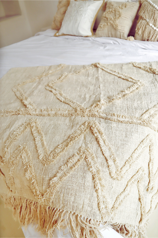 Brielle Hand-loomed Organic Cotton Throw Blanket in Cream