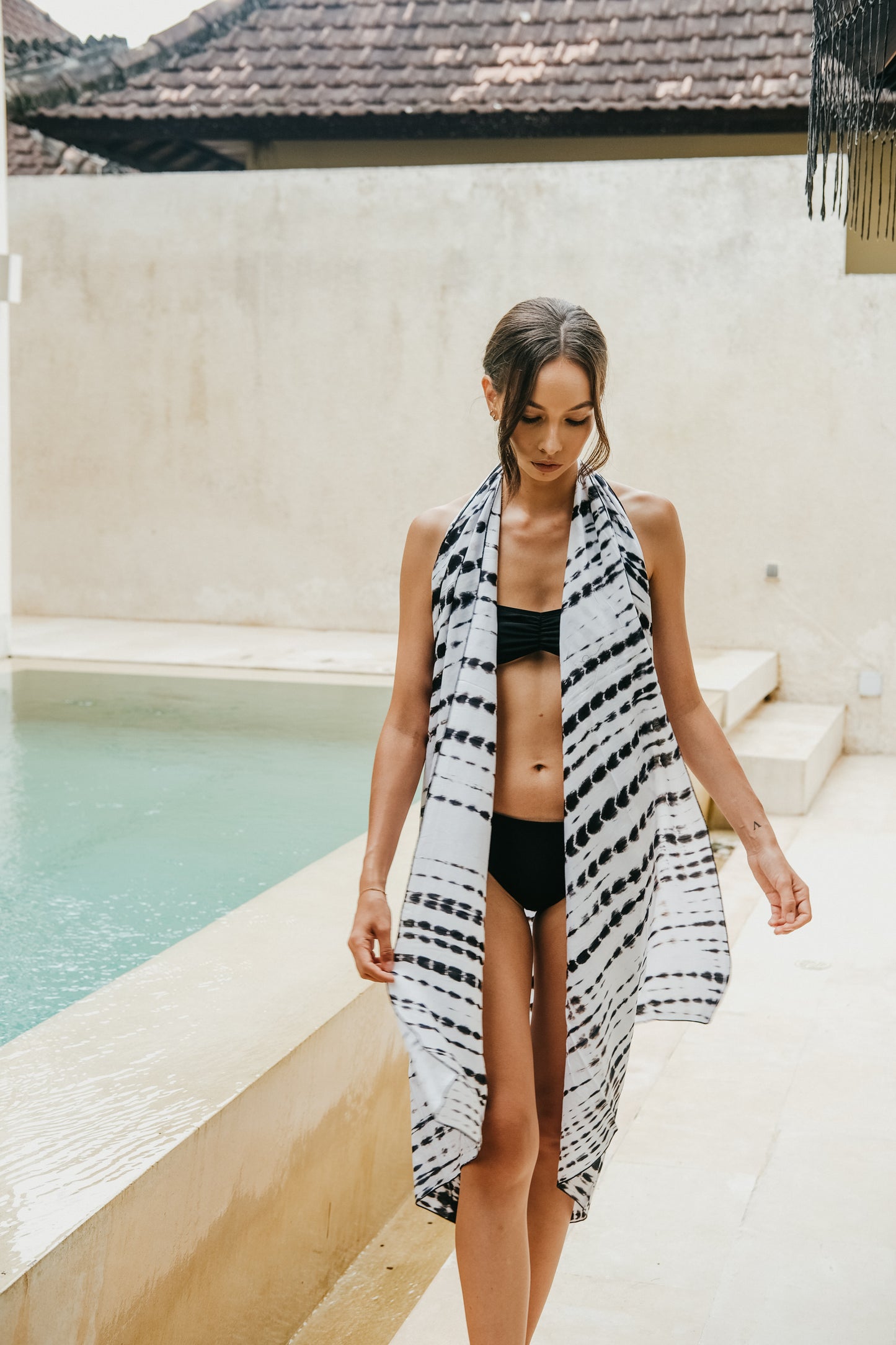 Beach Hand Dyed Sarong in White multi