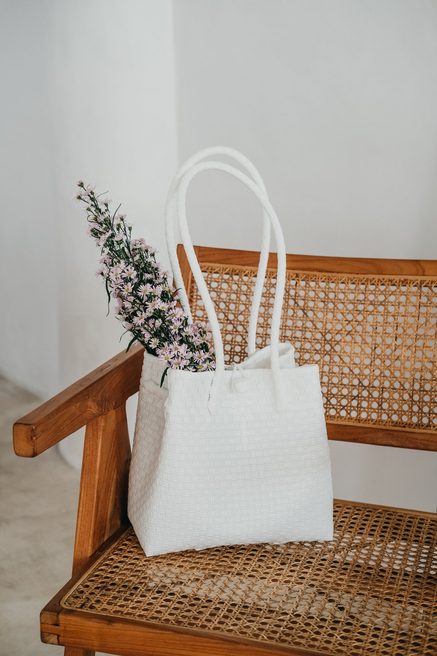 Darla Recycled Plastic Woven Tote - Coconut White