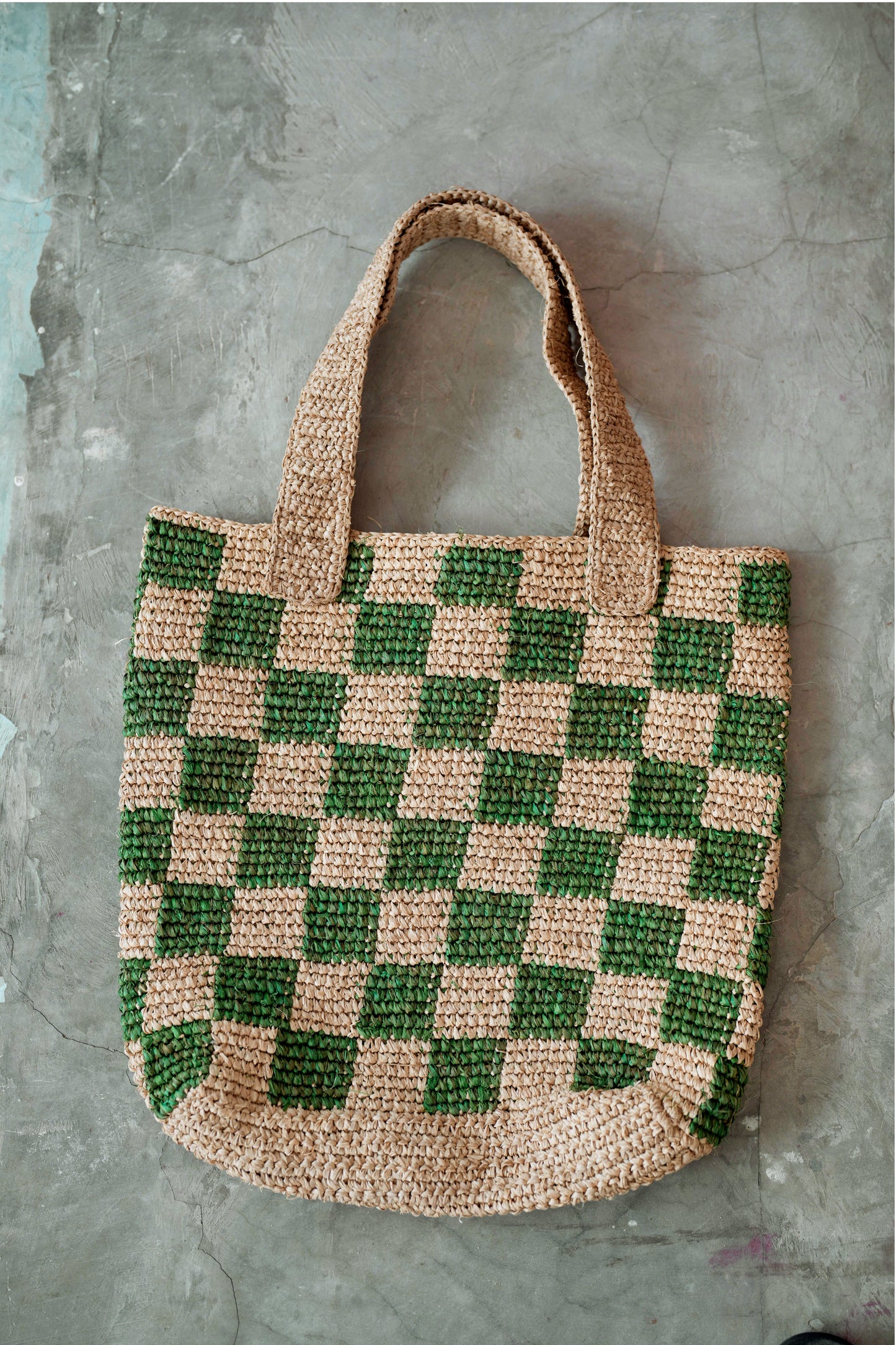 Emerson Checkered Oversized Raffia Tote