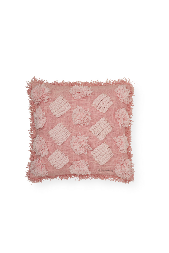 Grace Hand-loomed Organic Cotton Throw Pillow Cover in Pink