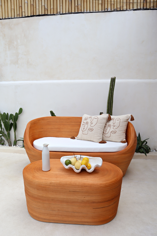 Joyce Organic Rattan Oval Shape Sofa and Matching Coffee Table Bundle