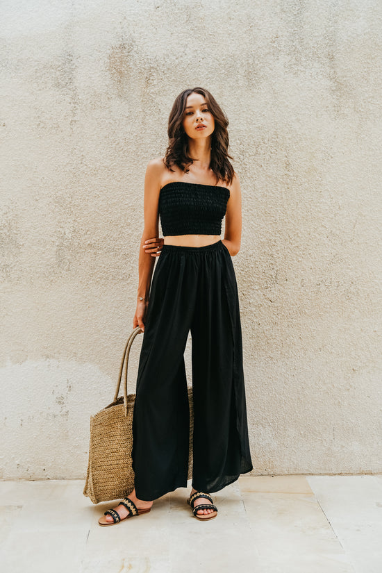 Judith Side Split Pants With Matching Tube Top Set in Black