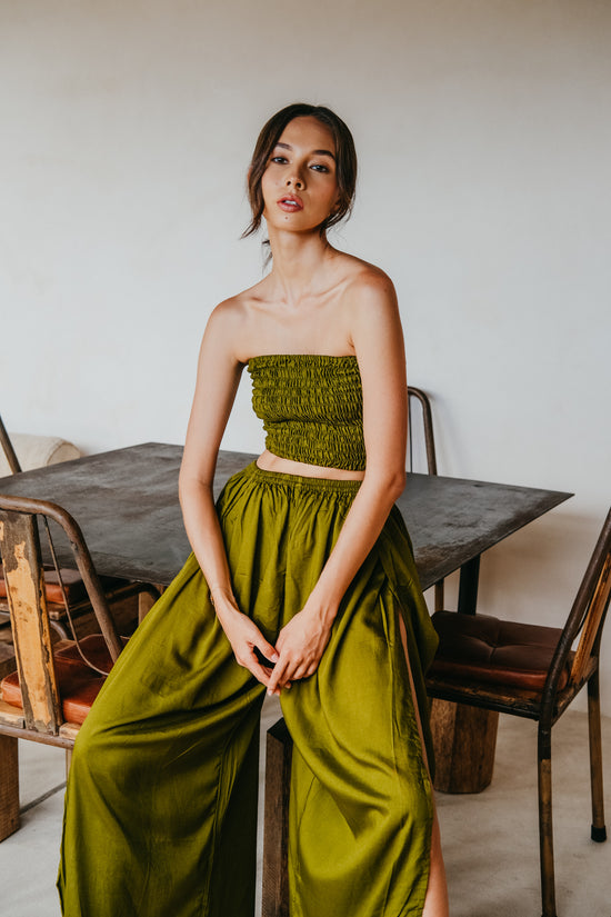 Load image into Gallery viewer, Judith Side Split Pants With Matching Tube Top Set in Olive
