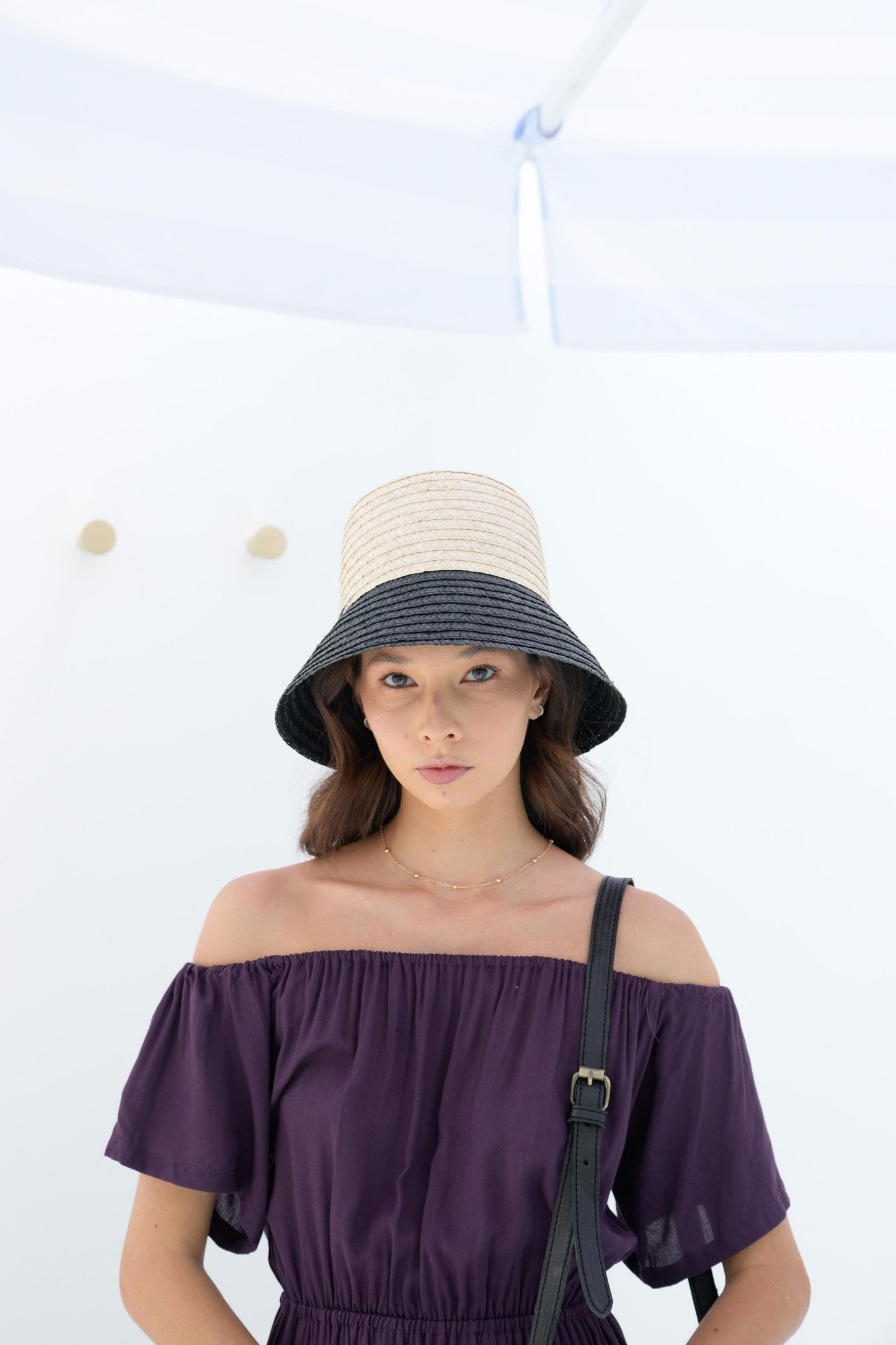 June Bucket Straw Hat in Black trim