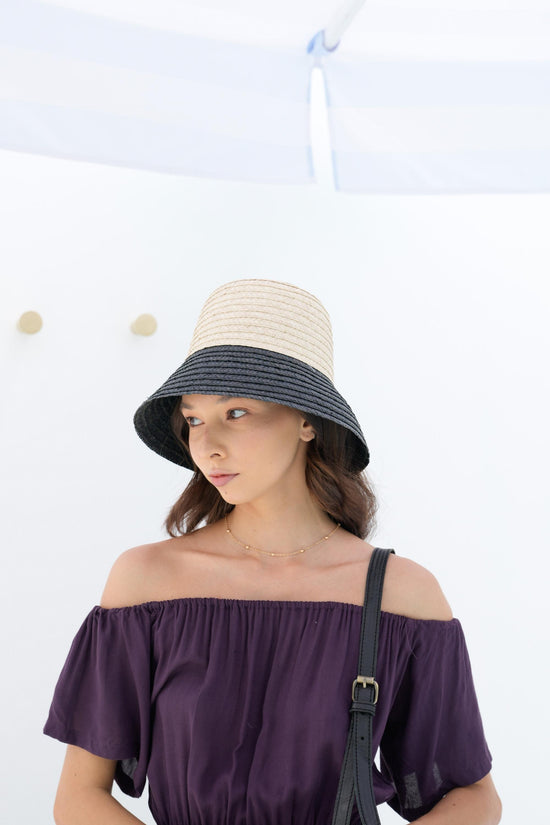 June Bucket Straw Hat in Black trim