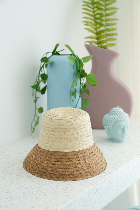 June Bucket Straw Hat in Tan trim