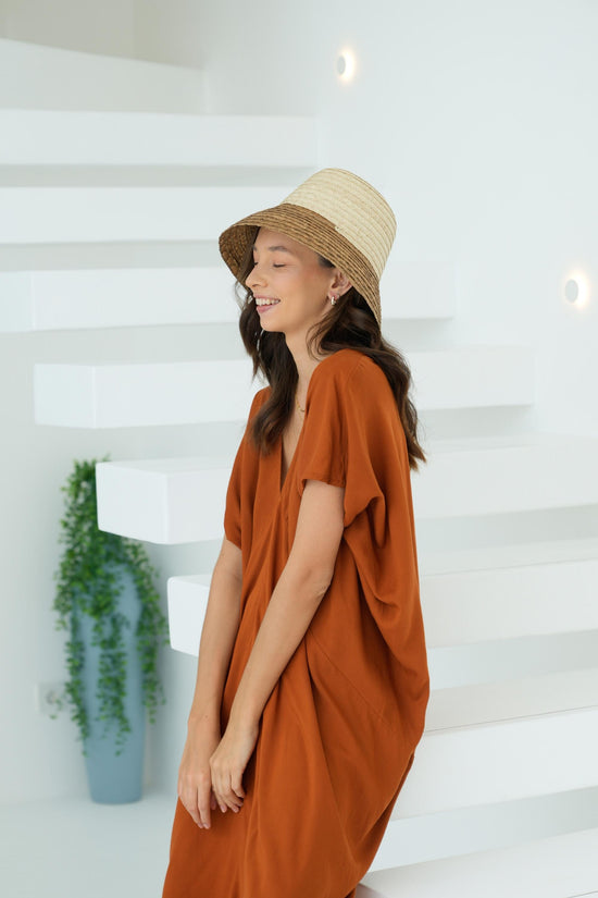 Load image into Gallery viewer, June Bucket Straw Hat in Tan trim

