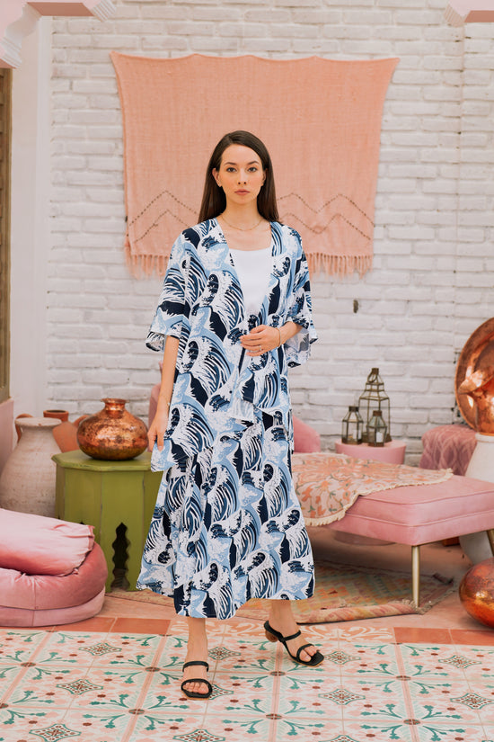 Leilani Short Kimono Top in Japanese blue wave