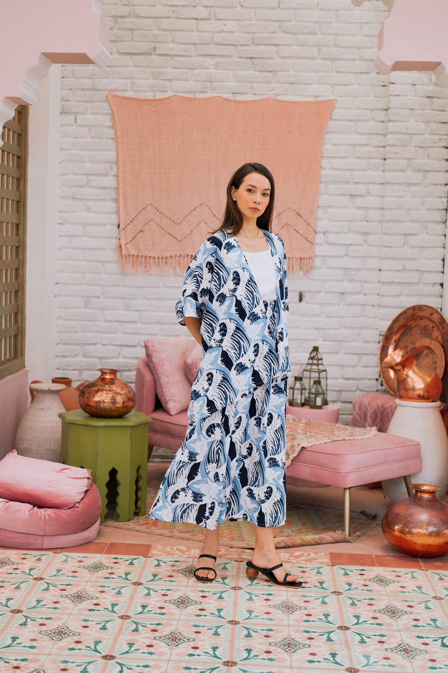 Leilani Short Kimono Top in Japanese blue wave