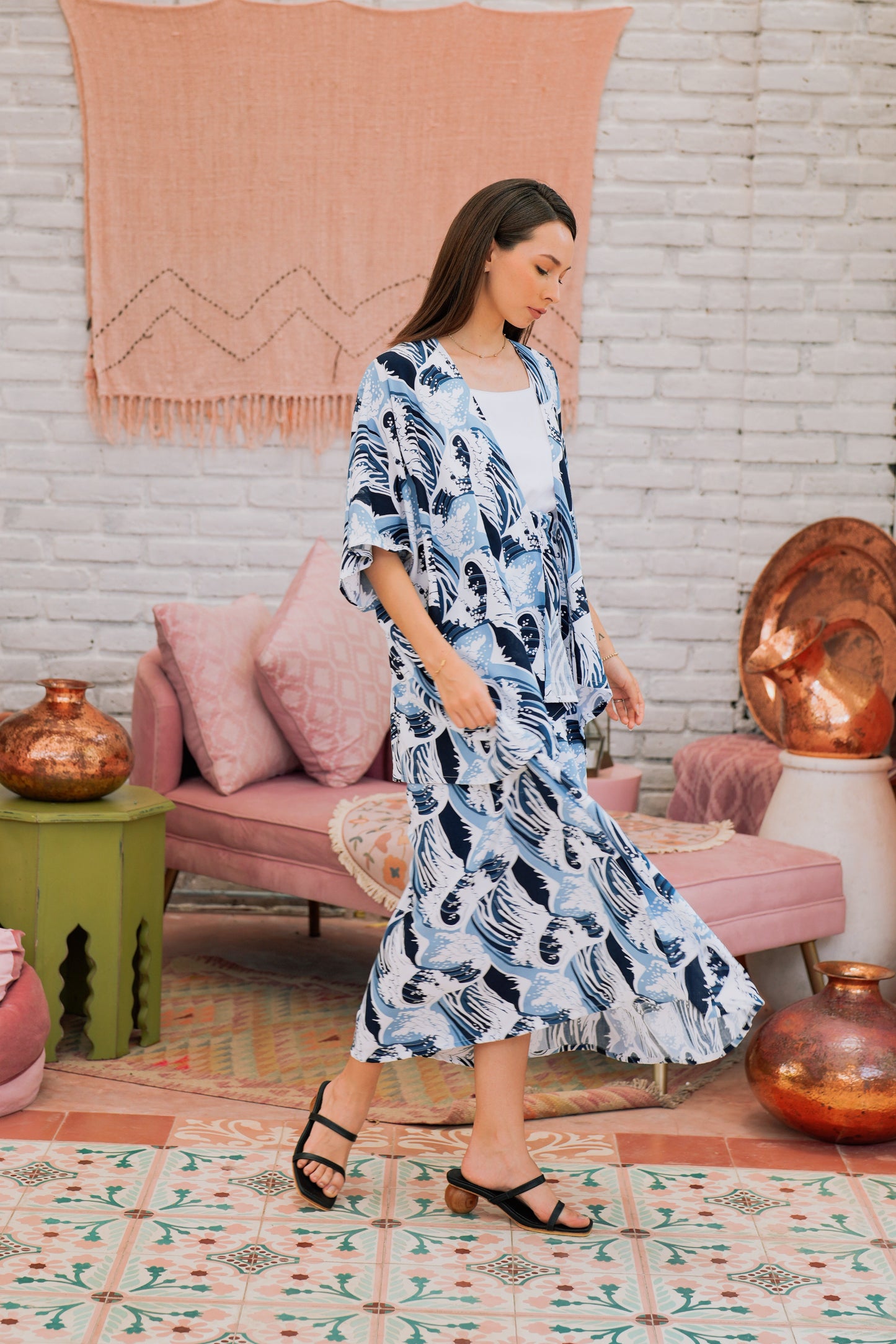 Leilani Short Kimono Top in Japanese blue wave