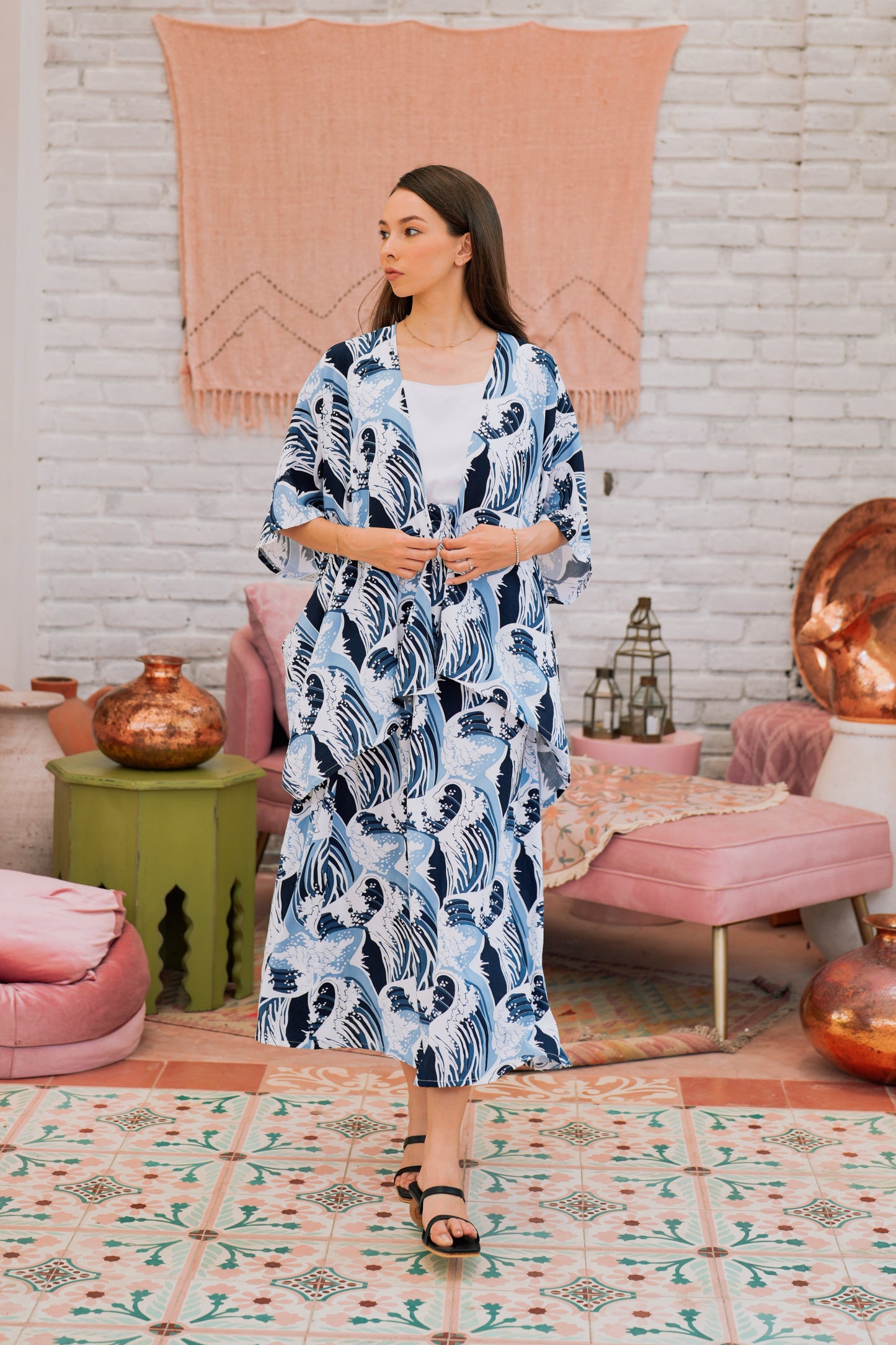 Leilani Short Kimono Top in Japanese blue wave