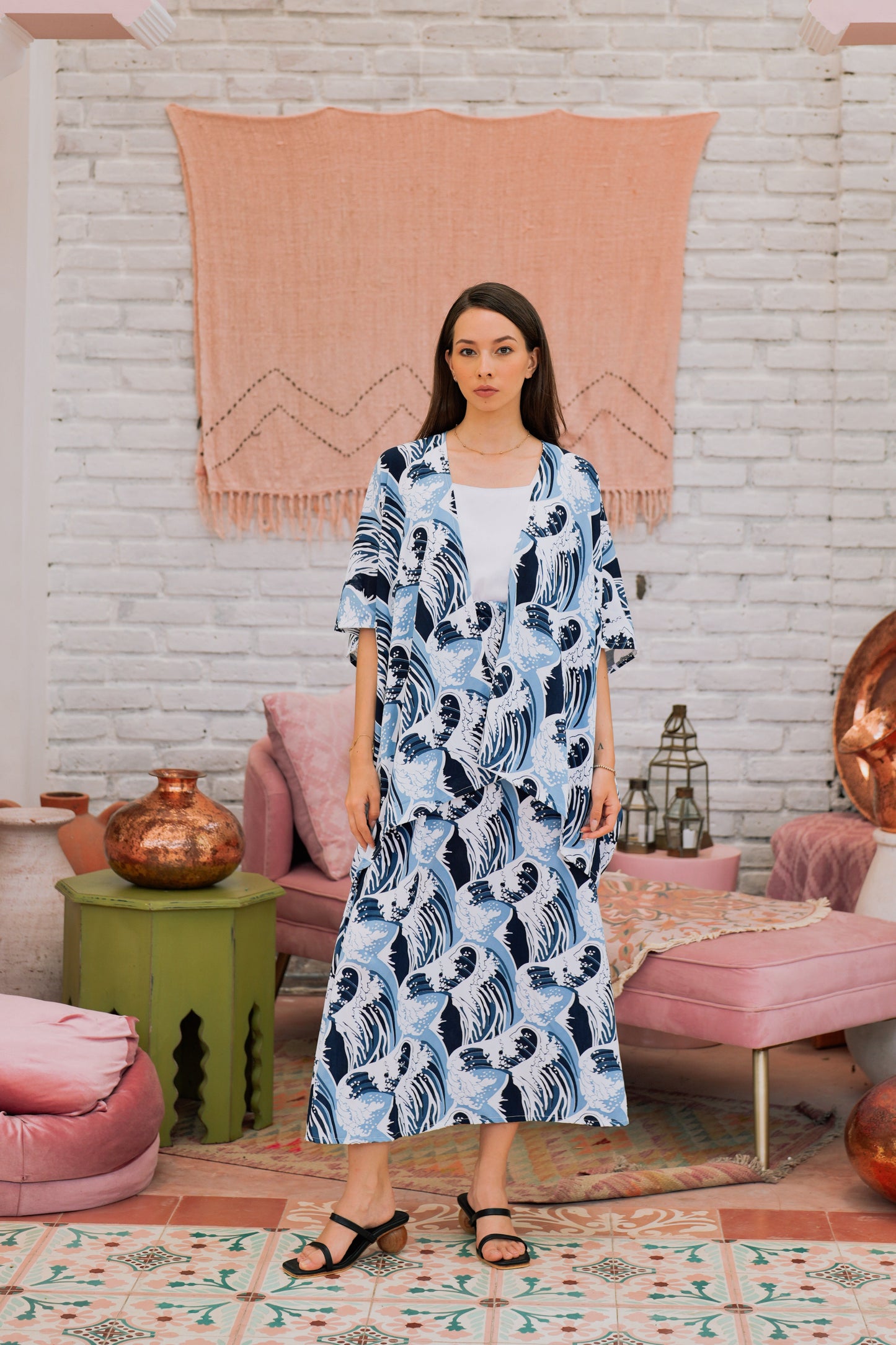 Leilani Short Kimono Top in Japanese blue wave