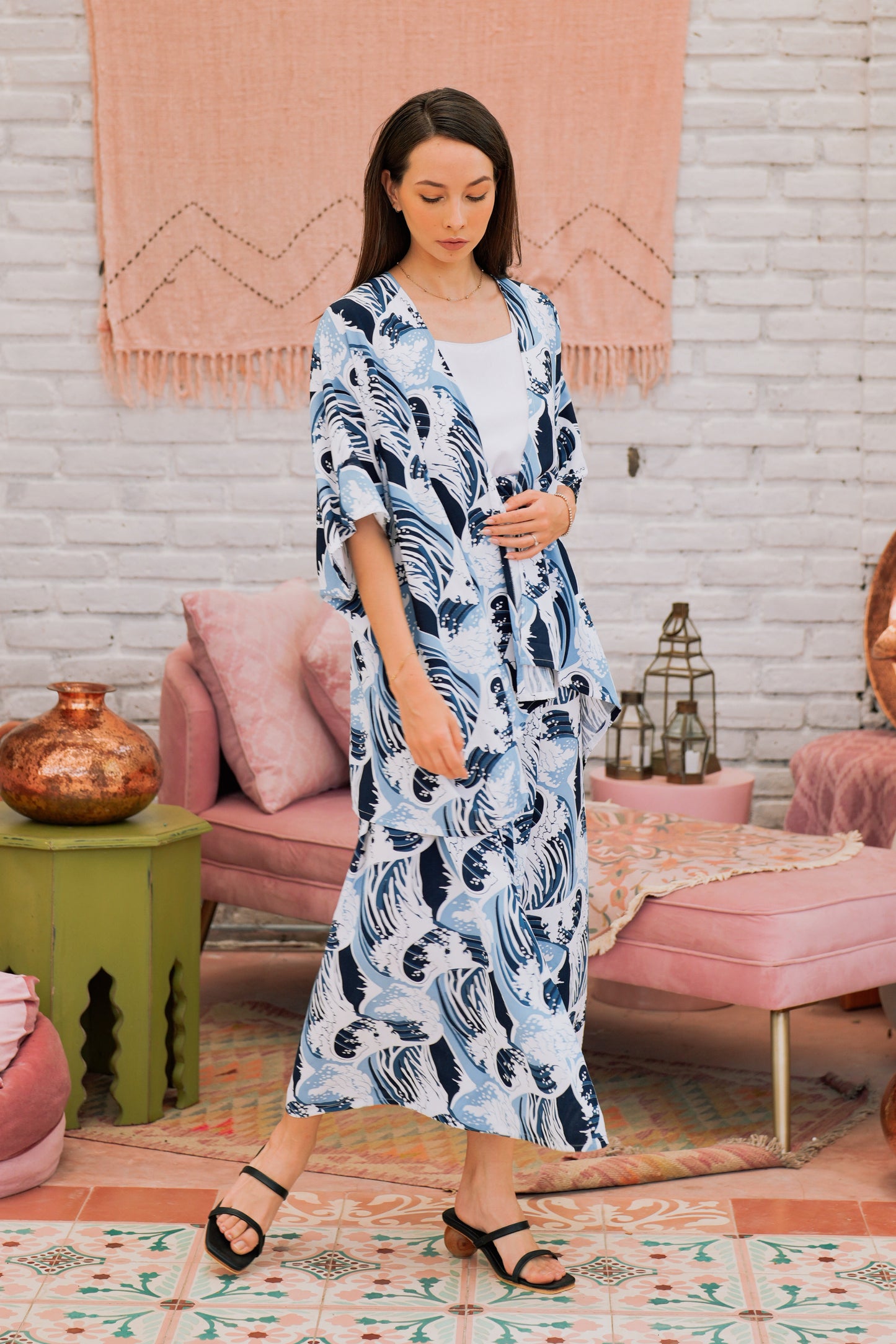 Leilani Short Kimono Top in Japanese blue wave