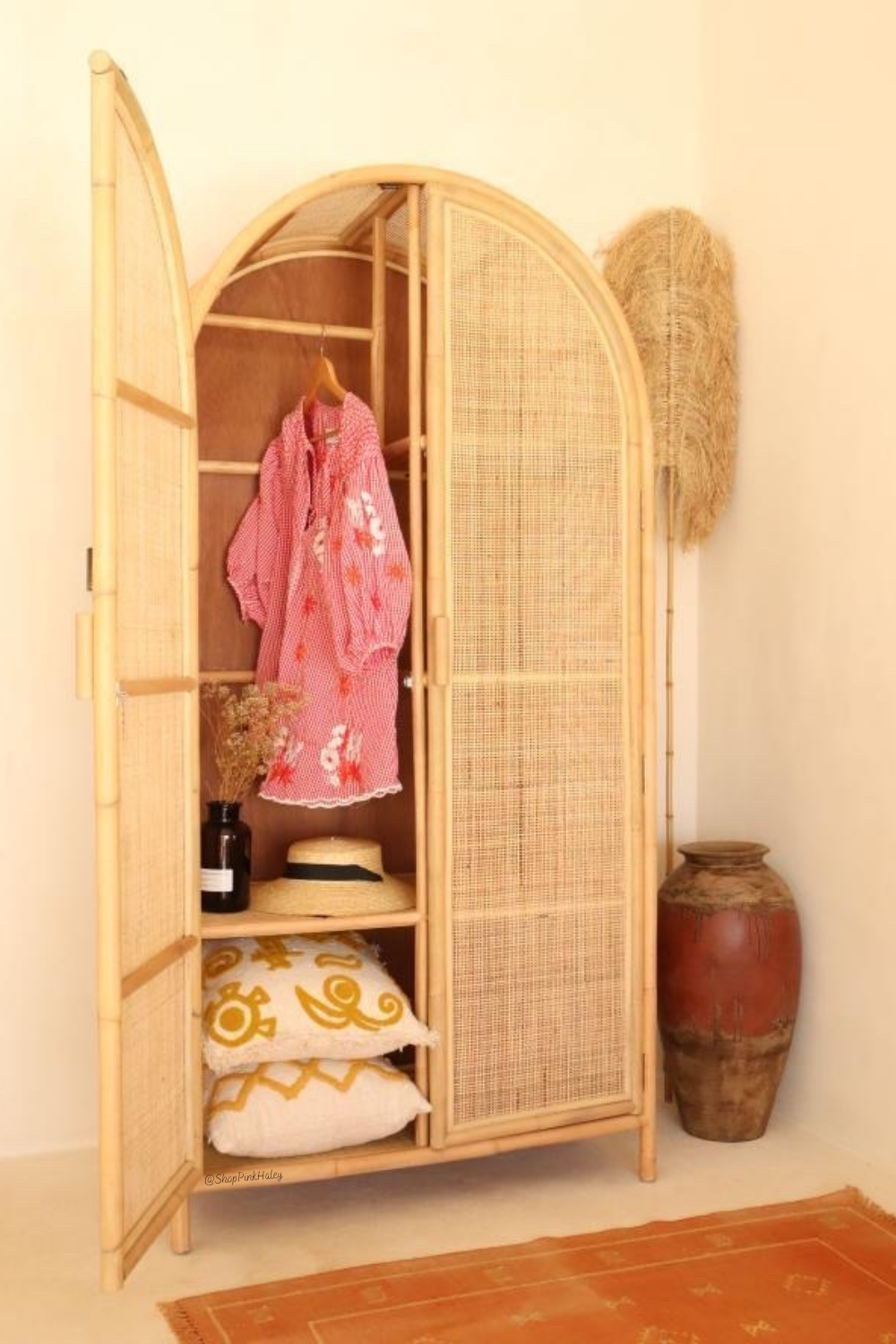 Linden Rattan Webbing wardrobe - Half Hanging Bar Option