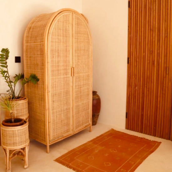 Linden Rattan Webbing wardrobe - Half Hanging Bar Option