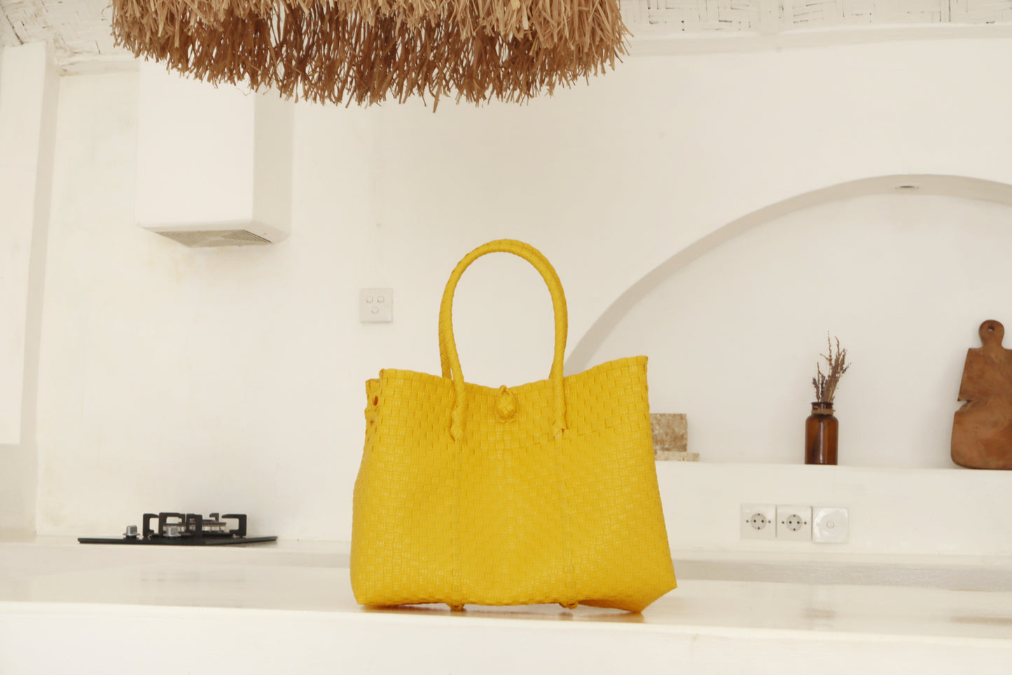 Lola Recycled Plastic Woven Tote Large - Yellow