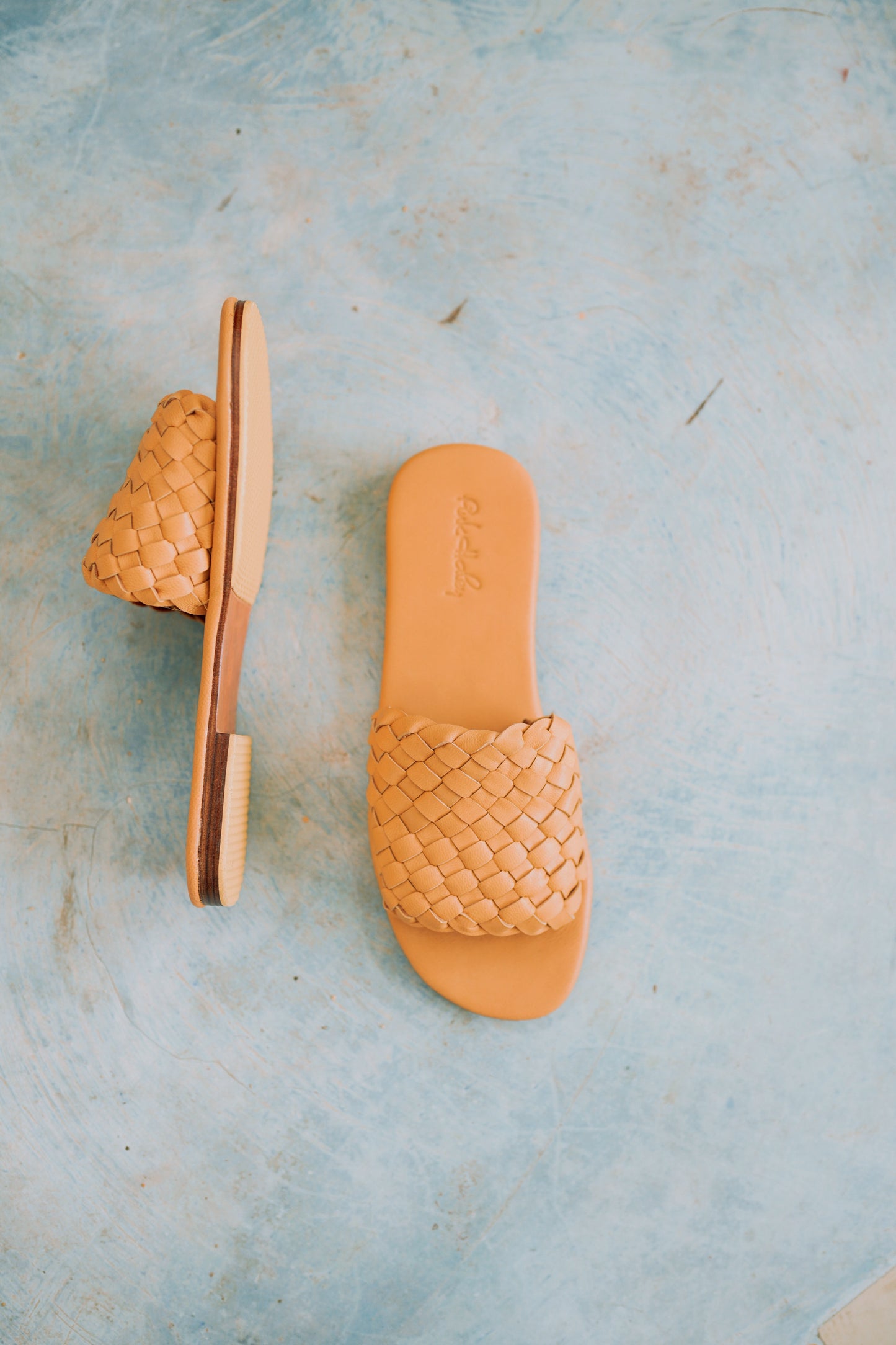 Luisa Woven Leather Slide Sandals in Tan