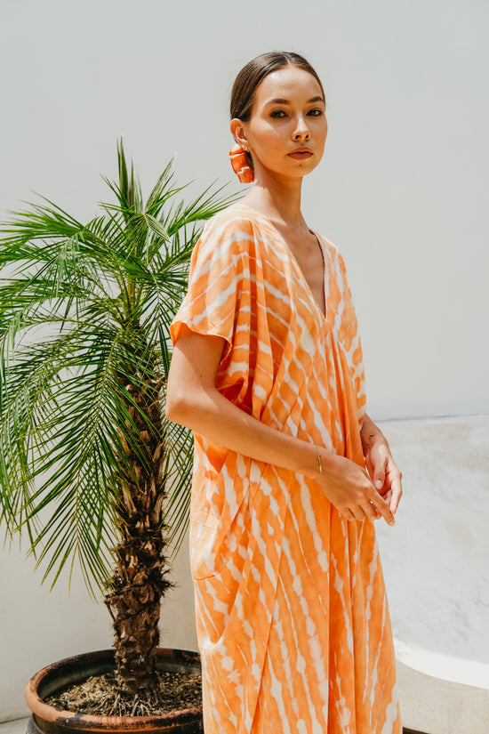 Madella Hand Dyed Kaftan Dress in coral