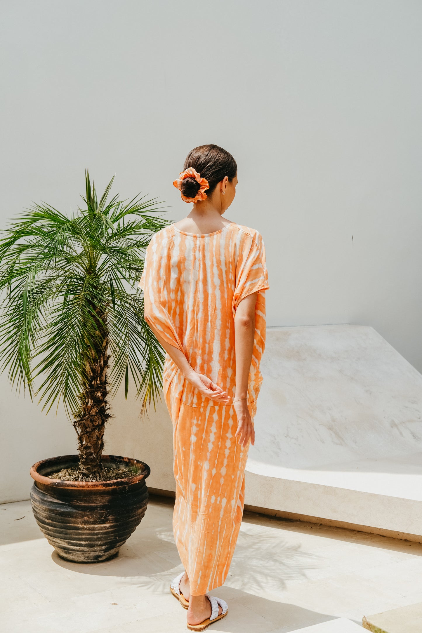 Madella Hand Dyed Kaftan Dress in coral