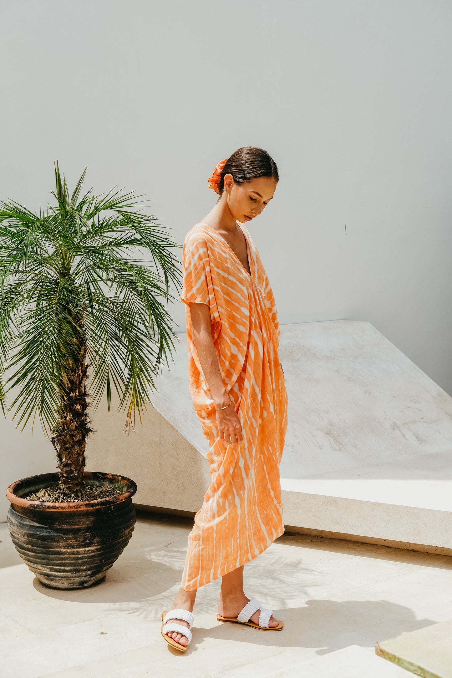 Madella Hand Dyed Kaftan Dress in coral