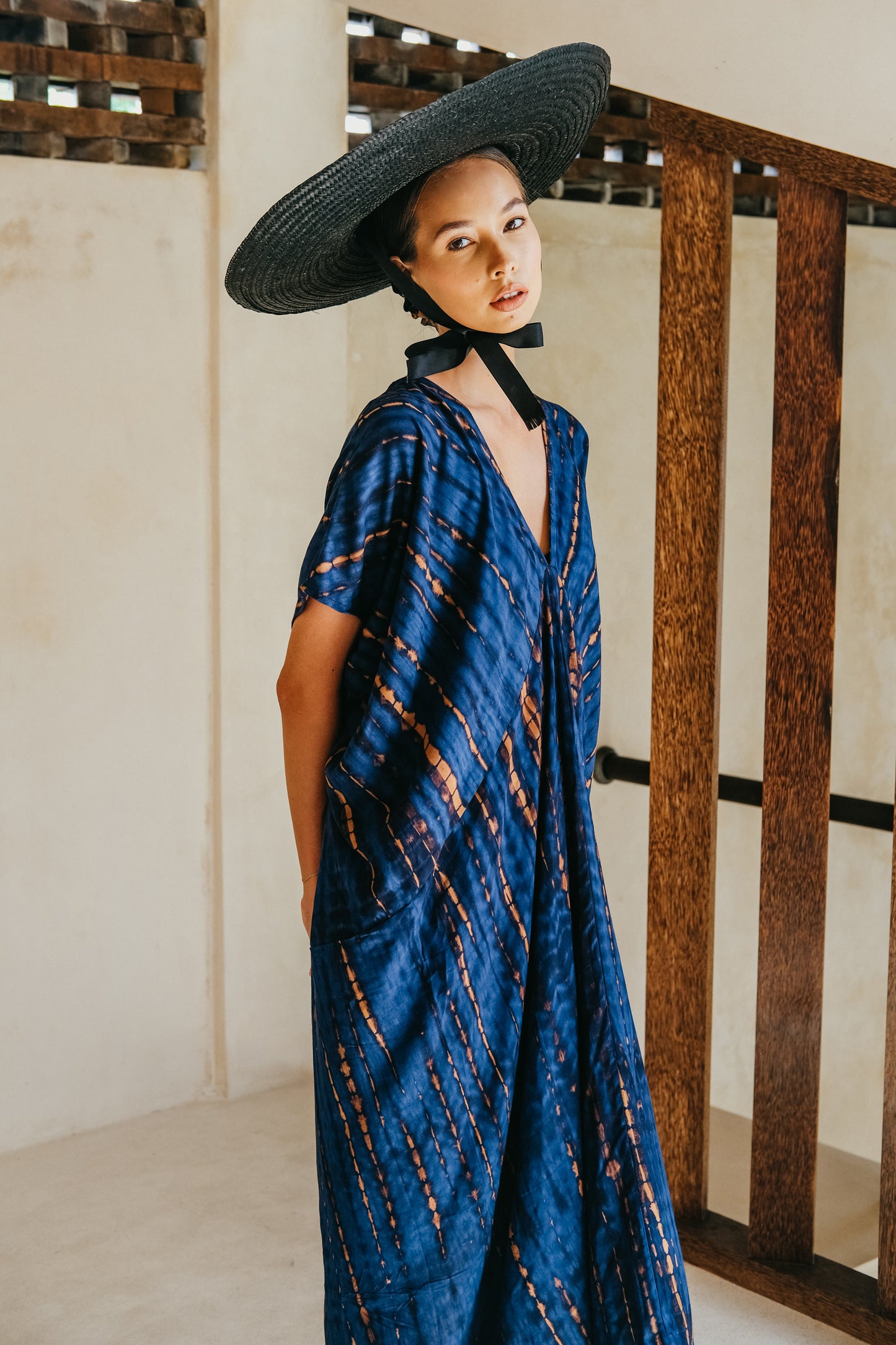 Madella Hand Dyed Kaftan Dress in Ocean blue