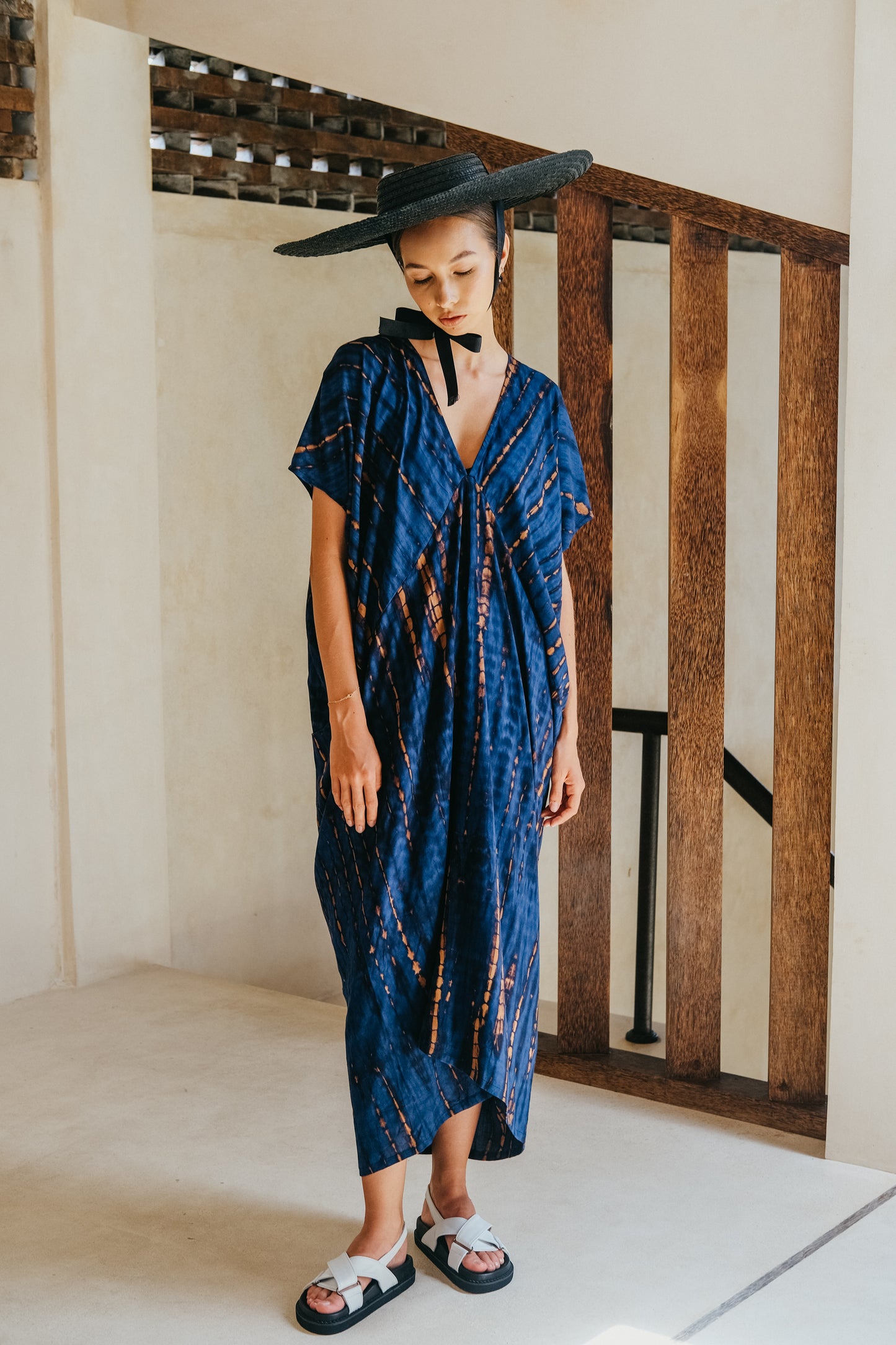 Madella Hand Dyed Kaftan Dress in Ocean blue