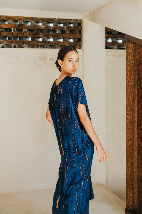 Madella Hand Dyed Kaftan Dress in Ocean blue