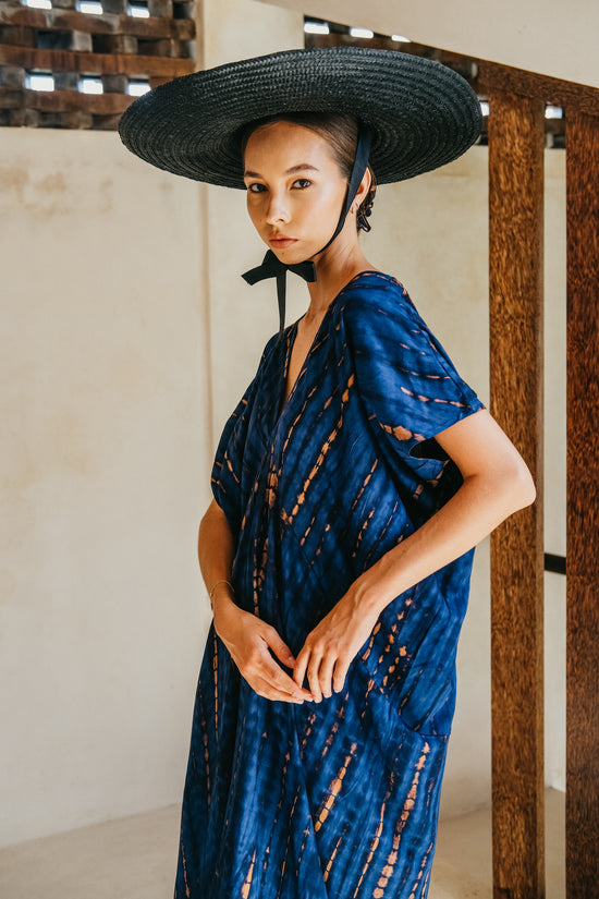 Madella Hand Dyed Kaftan Dress in Ocean blue