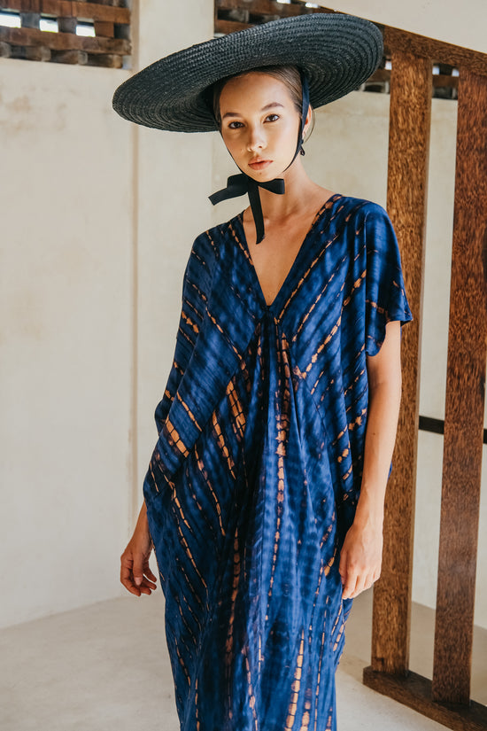 Madella Hand Dyed Kaftan Dress in Ocean blue