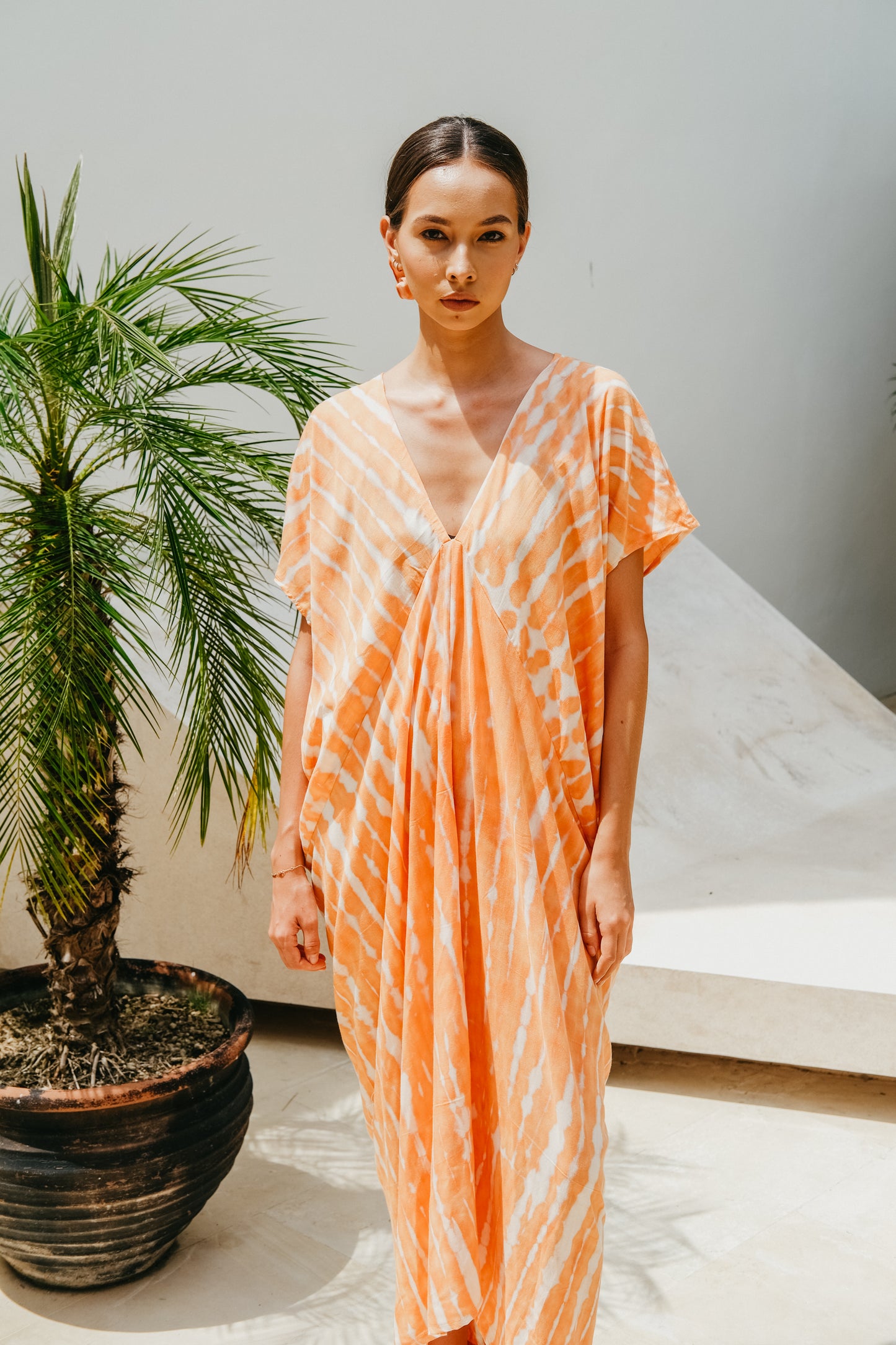 Madella Hand Dyed Kaftan Dress in coral