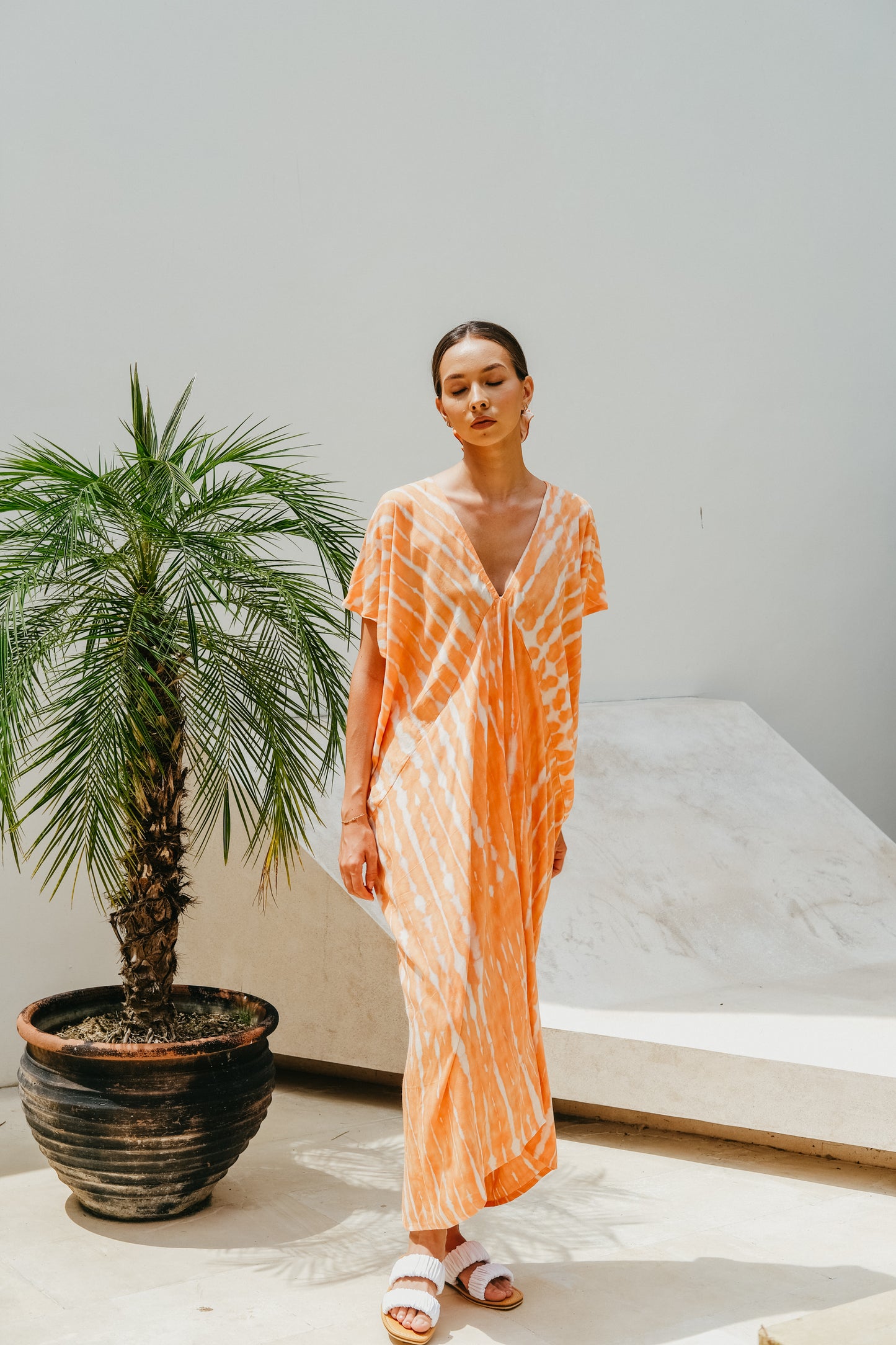 Madella Hand Dyed Kaftan Dress in coral