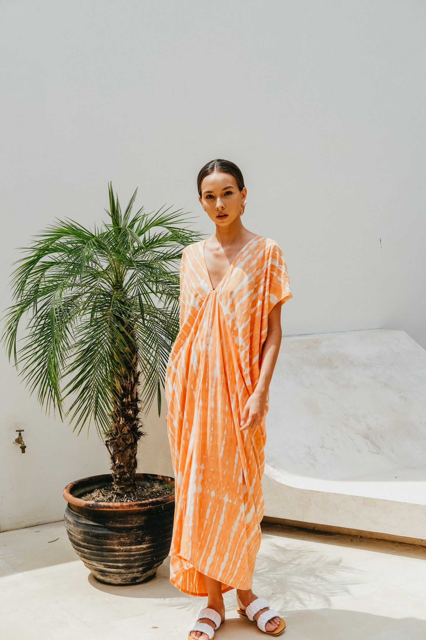 Madella Hand Dyed Kaftan Dress in coral