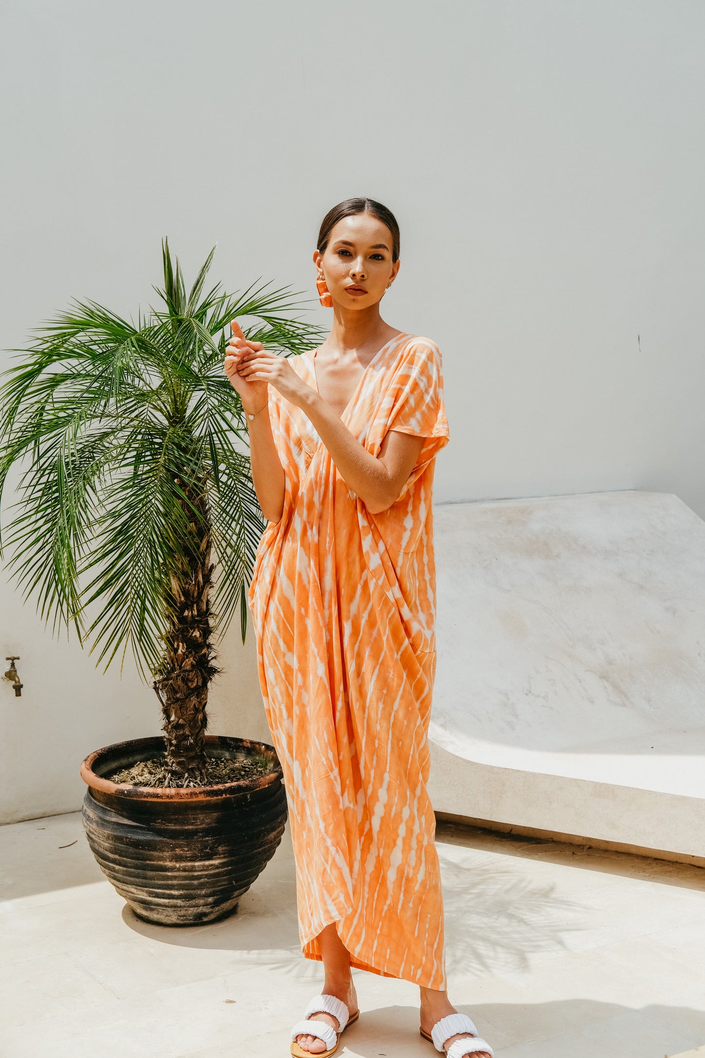 Madella Hand Dyed Kaftan Dress in coral