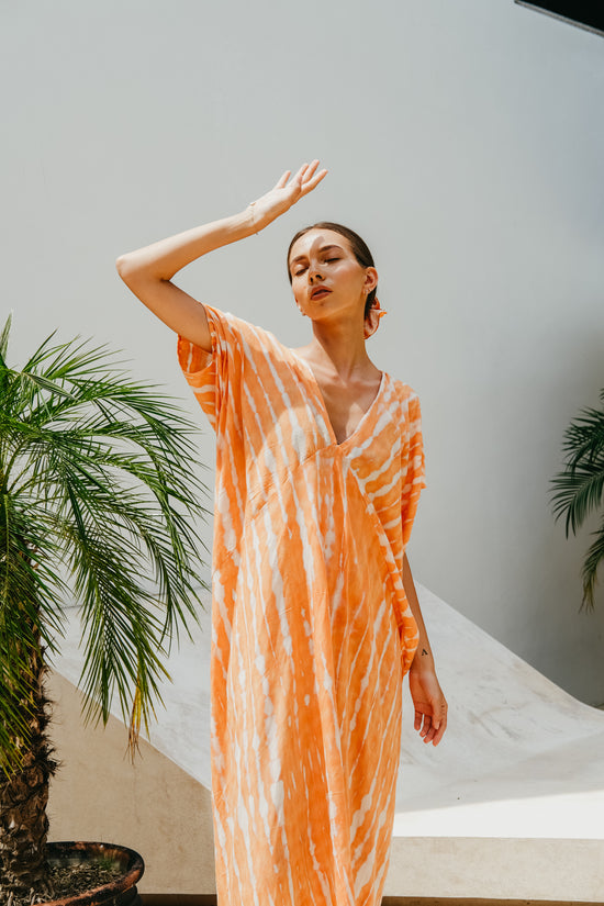 Madella Hand Dyed Kaftan Dress in coral