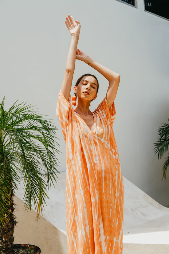 Madella Hand Dyed Kaftan Dress in coral