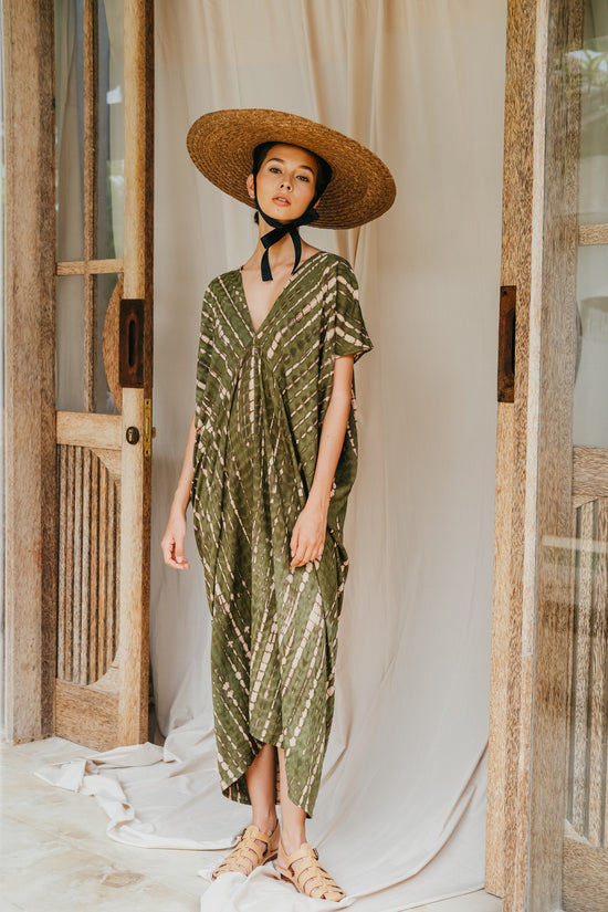 Load image into Gallery viewer, Madella Hand Dyed Kaftan Dress in Seaweed green
