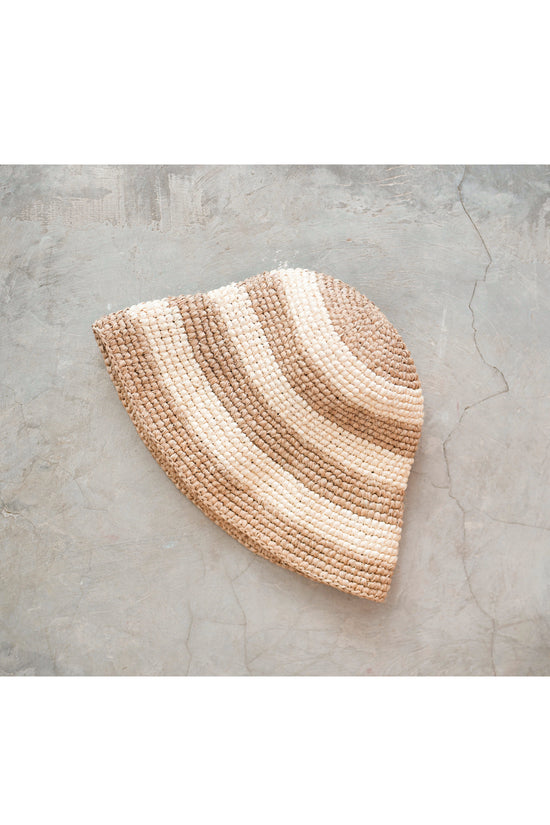 Millie Handwoven Raffia Straw Hat - White stripe