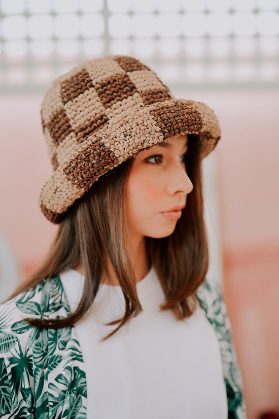 Millie Handwoven Raffia Straw Hat - Checker