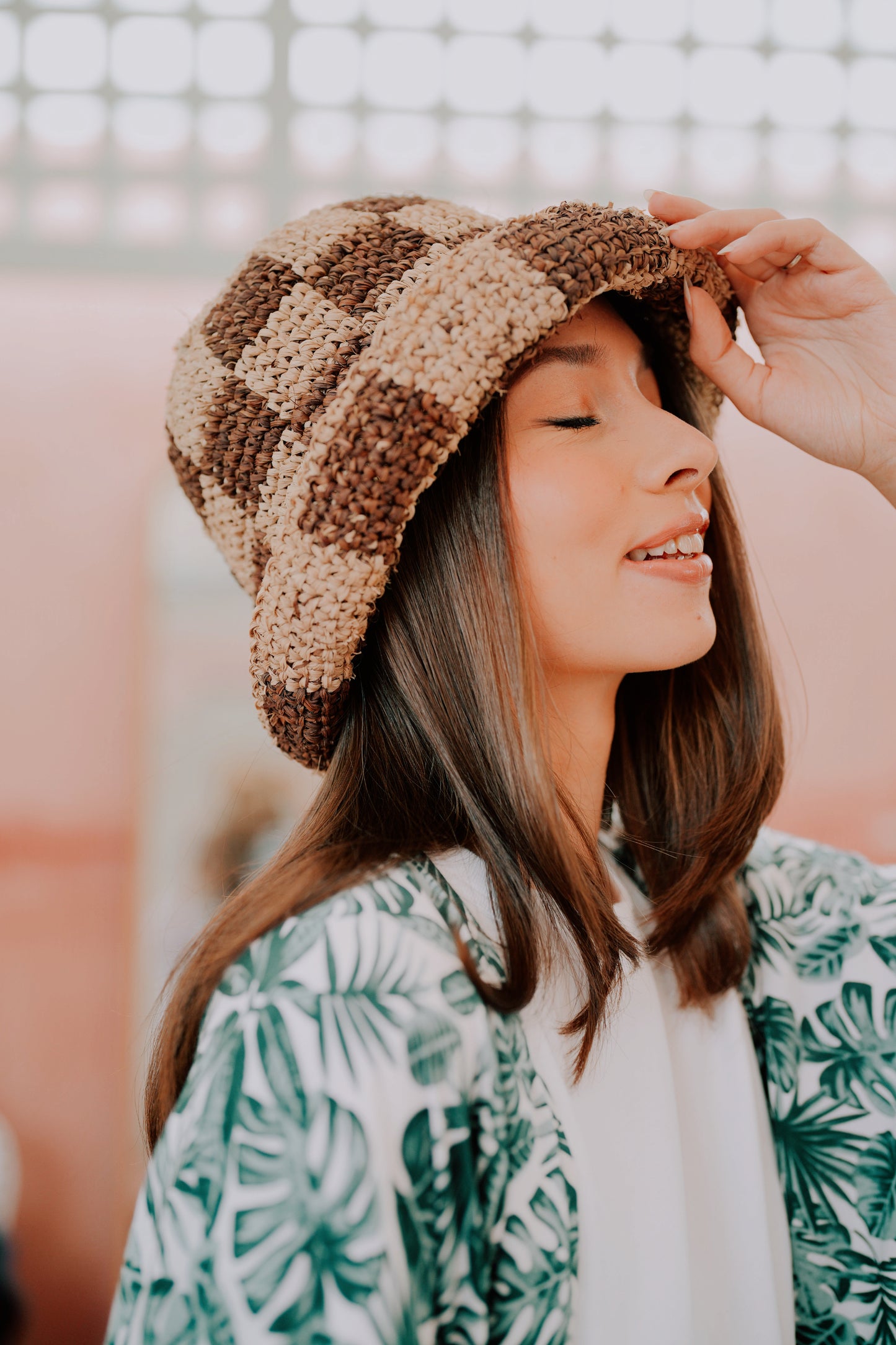 Millie Handwoven Raffia Straw Hat - Checker