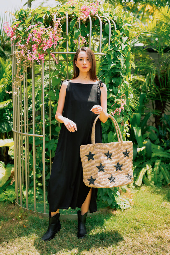 Morgan Stars Pattern Raffia Tote