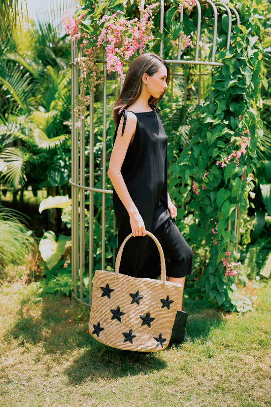 Morgan Stars Pattern Raffia Tote