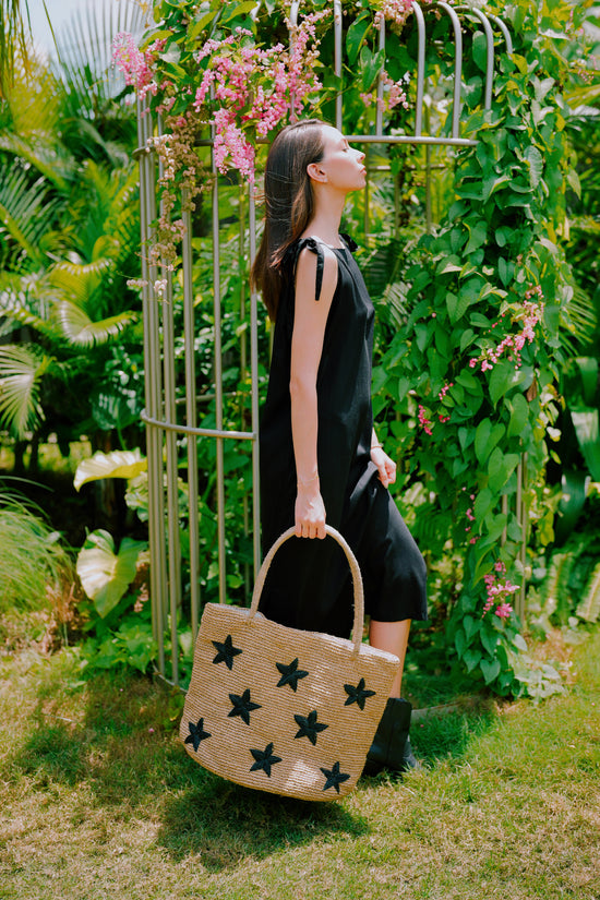 Morgan Stars Pattern Raffia Tote