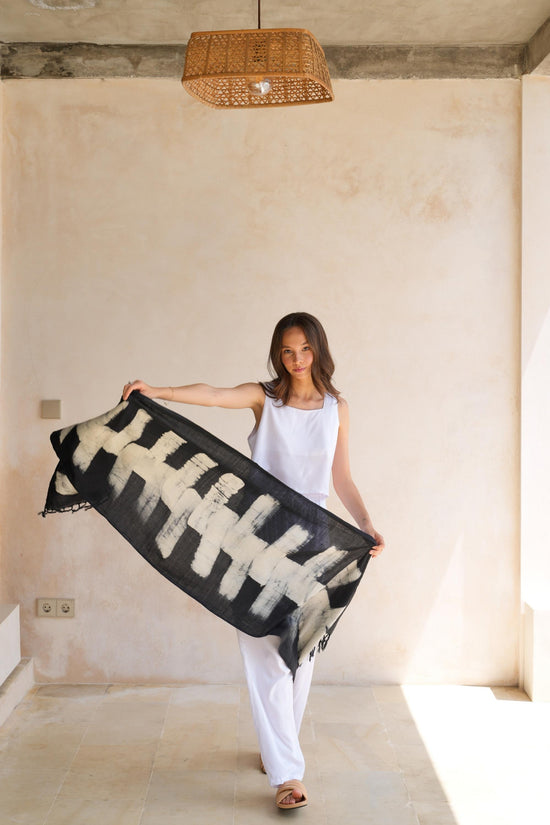Rhea Hand Dyed Organic Cotton Scarf in Black and White
